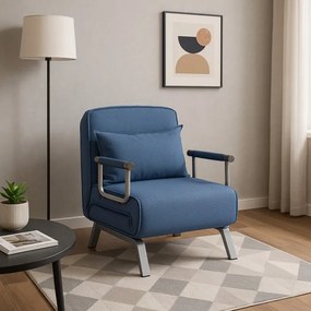 Fotel Rozkładany BART Wypoczynkowy Niebieski do Spania Leżanka Nowoczesny