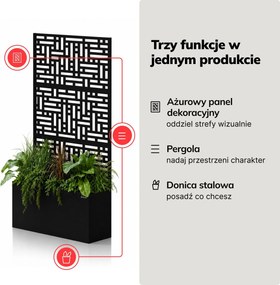 Pergola ogrodowa metalowa z donicą czarna 3in1, 900 × 1800 × 300 mm: ROSE