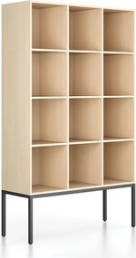 Regał FRAME, z czarną podstawą, 1299 x 450 x 2185 mm, brzoza
