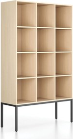 Regał FRAME, z czarną podstawą, 1299 x 450 x 2185 mm, brzoza