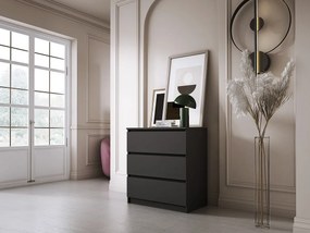 Komoda z 3 szufladami, czarna matowa, 70 x 39 x 79 cm