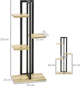 Outsunny 4-Poziomowy Stojak na Rośliny, Regulowany, 110 cm Wysokości Dla Wewnątrz i Na Zewnątrz, Drewno Czarny+Natur Drewno