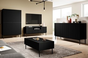 Komoda Nicole 150 cm trzydrzwiowa z ryflowanym frontem - czarny mat / czarne nóżki