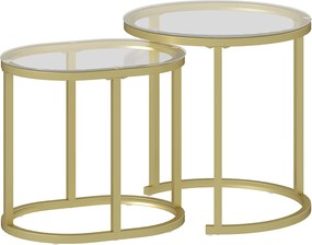 HOMCOM Zestaw 2 stolików, Kawowy, Okrągły i owalny, Stapelowe, Stal, Ø50 x 50,5H cm, Złote