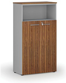 Szafa biurowa kombinowana PRIMO GRAY, drzwi na 3 poziomach, 800 x 420 x 1434 mm, szary/orzech