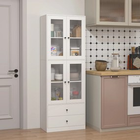 HOMCOM Szafka kuchenna z szufladami i drzwiami szklanymi, powierzchnia z melaminy, Biały