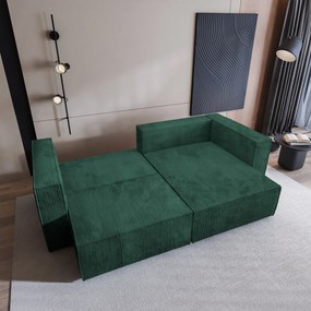 Masseno Narożnik NERIO z funkcją spania i pojemnikiem na pościel Narozniki L, Rozkładana sofa - Butelkowa zieleń, POSO 14