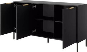 Komoda Zante III – elegancka komoda w kolorze antracytowym ze złotymi detalami, 3-drzwiowa na czarnych nogach