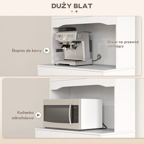 HOMCOM Biała szafka kuchenna wolnostojąca z blatem na mikrofalówkę i ekspres do kawy drzwi szklane | Aosom PL