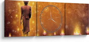 Obraz - Budda w złotym blasku (z zegarem) (90x30 cm)