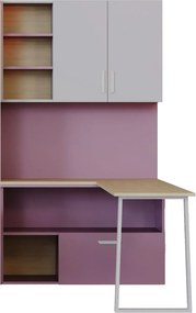 Różowy regał z narożnym biurkiem dla nastolatki kaszmir + różowy E0-W14