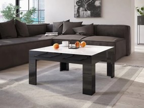 Stolik do salonu w wysokim połysku Simple 80x80 z białym blatem i czarnymi nogami