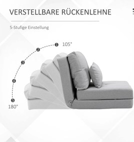 HOMCOM Sessel składana mata do spania, design 2 w 1, odpinana poduszka, 60 x 80 x 56 cm, szary