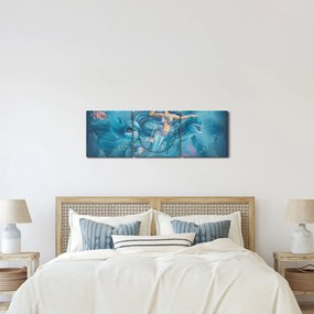 Obraz - Syrenka z delfinami (z zegarem) (90x30 cm)