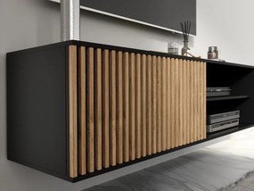 PROMOCJA Wisząca szafka TV MEORATI 150x40 cm, czarna/dąb artisan II. gatunek
