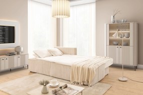 Narożnik Solvero Mini z funkcją spania lewostronny - jasny beż plusz Tilia 01