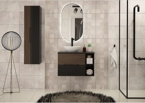 Zestaw Łazienkowy 80cm Szafka z Blatem Regał Czarny Mat / Orzech Avella