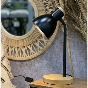 Metalowa lampa stołowa z drewnianą podstawą Solano czarny, 14 x 36 cm