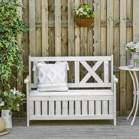 Outsunny ławka ogrodowa ze schowkiem 2-osobowa z poduszką biała drewniana skrzynia | Aosom PL