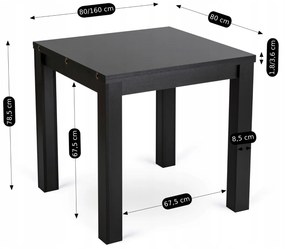 Stół Kwadratowy Rozkładany MAX 80-160 cm Czarny Nowoczesny Loft