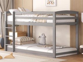 Łóżko piętrowe dziecięce 2 x 90 x 200 cm - sosna - barierki i drabinka - kolor szary