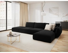 Czarny aksamitny narożnik (prawostronny/z szezlongiem) Vanda – Mazzini Sofas