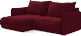 Narożnik lewostronny z funkcją spania - z tkaniny welwetowej - burgundowy - NANEA