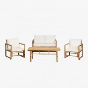 Zestaw Ogrodowy Z Dwuosobową Sofą, 2 Fotelami I Stolikiem Kawowym 90x50 Cm Z Bambusa Livayna Bambus - Sklum
