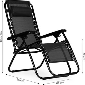 Składany leżak ogrodowy, tarasowy Rimini 009, czarny