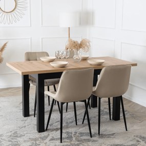 Zestaw Stół Rozkładany SKUBI 120-160 cm Dąb Craft/Czarny i 4 Krzesła Tapicerowane CHRIS Beżowe Nowoczesne