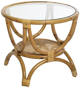 Stolik boczny do kanapy FARAH, rattanowy, szklany blat, Ø 60 cm