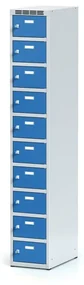 Alfa 3 Metalowa szafka skrytkowa, 10 schowków, 1800 x 300 x 500 mm, zamek cylindryczny, drzwi niebieskie