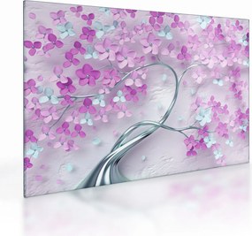 Obraz na szkle kwiatów na srebrnej łodydze - abstrakcja (70x50 cm)