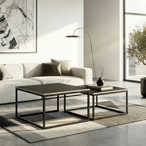 Zestaw Stolików Kawowych TENOR Czarny Marmur/Czarny do Salonu Glamour