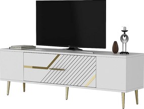 Stojak pod TV – 150 cm x 48,2 cm x 29,6 cm – Biały i złoty – Melamina