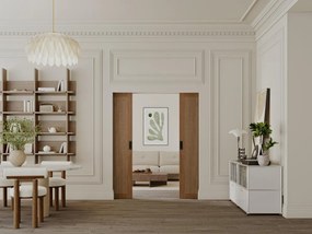 Drzwi przesuwne podwójne chowane w ścianie z MDF i drewna naturalny ciemny - 2 x wys. 205 x szer. 63 cm - SANDORA