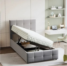 Łóżko z pojemnikiem 90x200 cm, Łóżko dziecięce z regulowanym zagłówkiem - szary aksamit (bez materaca)