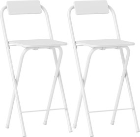 HOMCOM Hokery Barowe 2 szt., Składane Krzesła z Metalową Ramą, Oparciem i Podnóżkiem, 37 x 45 x 87 cm, Białe | Aosom PL