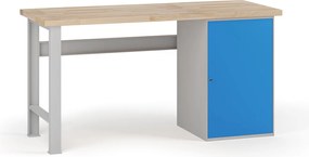 Stół warsztatowy G7, blat bukowy, 1700 x 685 x 840 mm, 1x szafka, niebieski