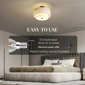 HOMCOM Lampa sufitowa, wisząca lampa z podwójnymi kloszami w lnianym stylu, kremowo-biała