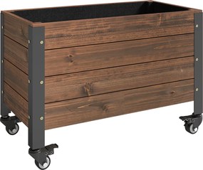 Outsunny Podwyższona Grządka Drewniana 60 x 30 x 41 cm, Mobilna Skrzynka na Rośliny na Balkon i Taras | Aosom PL