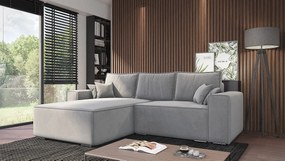 Emporius Lora narożnik rozkładany - narożnik z funkcją spania i pojemnikiem - nowoczesny styl, lewostronny, tkanina aksamitna, jasny szary (Amor Velvet 4318)