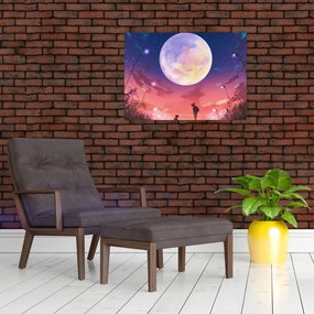 Obraz - Kobieta i pies w pełni księżyca (70x50 cm)