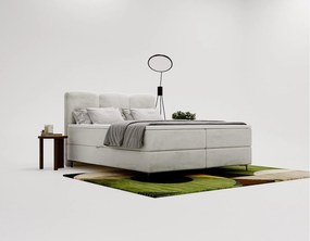 Emporius Malaga Box łóżko kontynentalne z topperem 180x200 - łóżko z dwoma pojemnikami i materacem H3, tkanina aksamitna, jasny szary (Magic Velvet 2218)