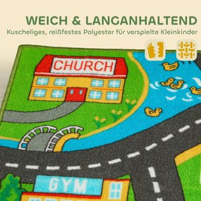 AIYAPLAY Mata do zabawy dla dzieci, mata 200x150x0,5 cm, antypoślizgowa mata z motywem miasta do pokoju dziecięcego | Aosom PL