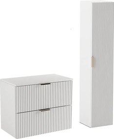 Biały Zestaw Łazienkowy 80cm Szafka Blat Słupek Ryflowane Fronty