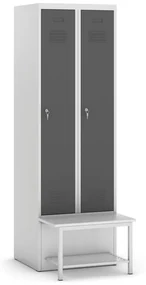 Kovos Szafka ubraniowa z ławką i półką, 2-drzwiowa, 1875 x 600 x 500/800 mm, zamek cylindryczny, drzwi ciemnoszare
