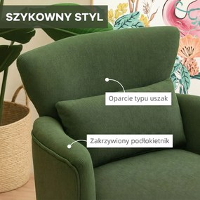 HOMCOM Nowoczesny fotel z podłokietnikami, tapicerowany fotel akcentowy z poduszką lędźwiową, Zielony