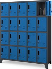 Szafa BHP 20-skrytkowa 136x45x172 cm Robert, antracyt/niebieski