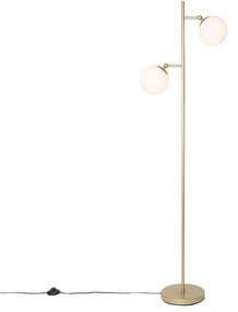 Lampa stojąca art deco złota z opalowym szkłem 2-światła - Pallon ArtDeco Oswietlenie wewnetrzne